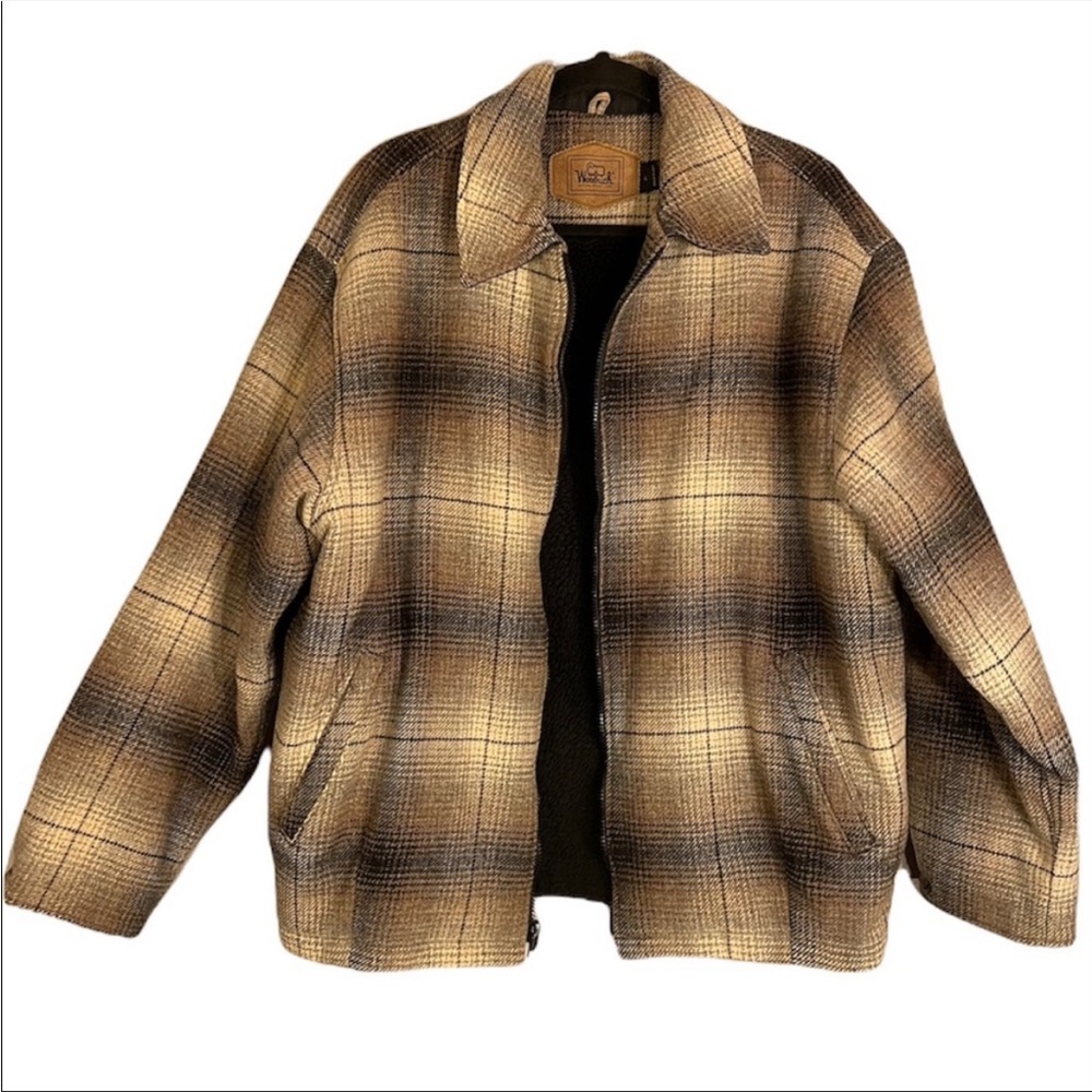 Vintage Woolrich Plaid Wool Blend Sherpa Fleece Lined Wool Filling Barn Jacket L